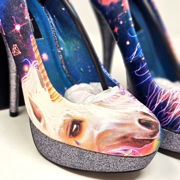 Iron Fist Unicorn Platform Heels | Graphic Faux Leather Glitter Sz 7 Legacy Glam - Picture 10 of 13